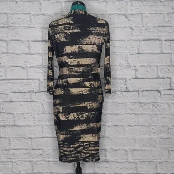 BCBGMAXAZRIA Alberta Womens Brown tan printed full wrap 3/4 sleeve dress Sz XS - Picture 6 of 9